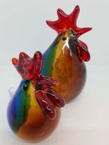 glas beelden kippen regenboog set van twee 10 en 15 cm H - handgemaakt -glassculptuur