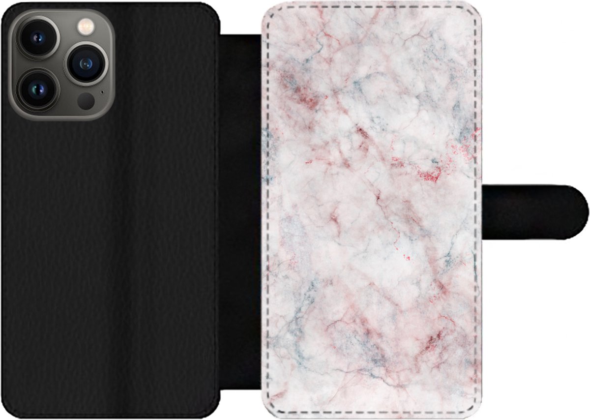 Telefoonhoesje Geschikt voor iPhone 13 Pro Max telefoonhoesje - Marmer printen - Rood - Natuursteen - Met vakjes - Wallet case met magneetsluiting