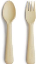 MUSHIE fork & spoon pale daffodil - mushie vork - lepel - etenstijd - eten - leren eten - baby - dreumes - peuter - kleuter - bestek - new collection - geel