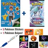 Pokémon Spelletjesboek + Pokémon Boosterpack Sword & Shield Chilling Reign (10 Pokemon Kaarten) + Pokémon Balpen + 5 Pokémon Stickers {Speelgoed voor kinderen jongens meisjes - Pokemon GO Swo