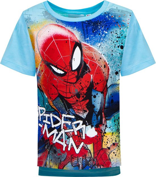 Marvel Spiderman Shirt - Korte mouw - Lichtblauw - Maat 98 (3 jaar)