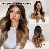 Donkerbruin Blond - Ombré Kleur - Pruiken Dames - Wig - One-Size Verstelbaar - Lang Golvend Haar - 70 cm