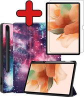 Hoes Geschikt voor Samsung Galaxy Tab S7 FE Hoes Book Case Hoesje Trifold Cover Met Uitsparing Geschikt voor S Pen Met Screenprotector - Hoesje Geschikt voor Samsung Tab S7 FE Hoesje Bookcase - Galaxy