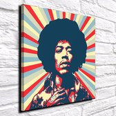 Pop Art Jimi Hendrix Retro XL Acrylglas XL - 100 x 100 cm op 10 mm dik Acrylaat glas + Inox Spacers / RVS afstandhouders - Popart Wanddecoratie