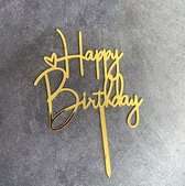 Taart Decoratie - Verjaardag - Taarttopper - Happy Birthday - Goud - Hartje