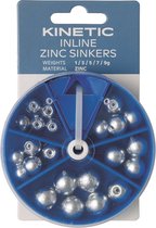 Kinetic Inline Zinc Sinkers Assortment - Verdeeldoos - Loodvrije Gewichtjes - Zilver