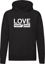 Love Your Dog | Unisex | Trui | Sweater | Hoodie | Capuchon | Zwart | Hou van je hond | Huisdier | Dierendag | Puppy | Welp