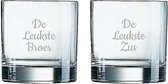 Gegraveerde Whiskeyglas 38cl De Leukste Broer-De Leukste Zus