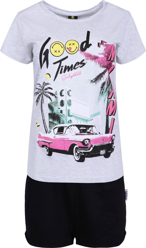 Grijs-zwarte, korte pyjama met print - MIAMI / M