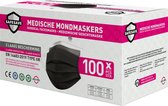 SafeSave Medische Mondmaskers Type 2 – 3 Laags – Mondkapje Type IIR – Mondmasker – EN14683:2019 – Wegwerp – CE Gecertificeerd – Pijnvrij - 100 Stuks – Zwart