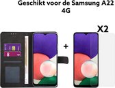 samsung galaxy A22 4G hoesje bookcase met pas houder + 2x screen protector -samsung a22 4g hoesje bookcase met kaart houder + glas protectie tempert glas