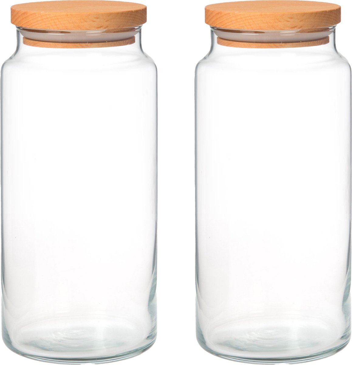 Glazen voorraadpotten 1400 cc van Joy kitchen | Set van 2 | houten luchtafsluitende ronde deksels | voorraadpotten glas met deksel | voorraadpotten glas | voorraadpot | keuken voorraad organizer | duurzame hersluitbare voorraadpotten