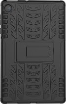 Mobigear Tablethoes geschikt voor Lenovo Tab M10 Plus Hardcase Backcover | Mobigear Tire | Schokbestendig Tab M10 Plus Telefoonhoesje | Anti Shock Proof + Standaard - Zwart