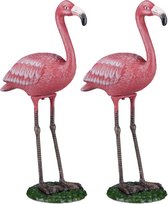 Relaxdays 2x tuinbeeld flamingo - tuindecoratie metaal - dierenbeeld groot - weerbestendig