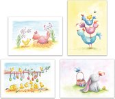 Paaskaarten | Set van 8 | Kippen en konijnen | Illu-Straver