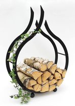 DanDiBo Brandhoutrek binnen zwart brandhoutstandaard vlam 78 cm houten mand haardhouthouder brandhoutrek houten rek