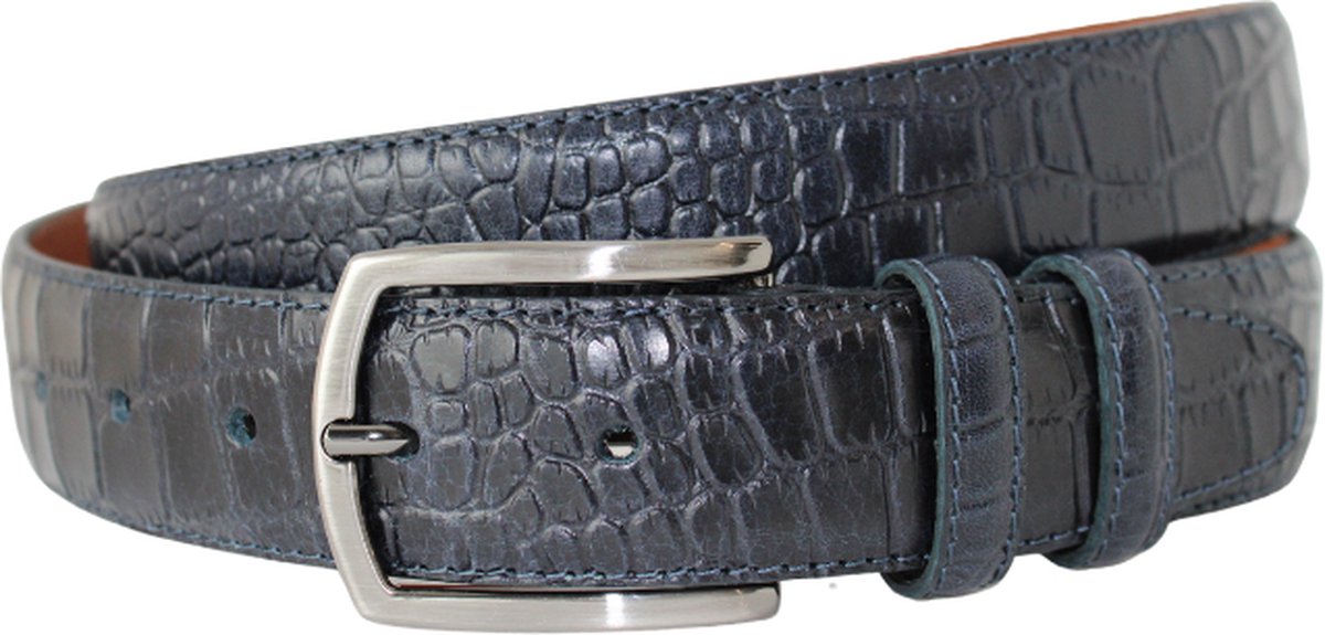 Heren riem croco donkerblauw - Riemmaat 105cm - Leren riem - Luxe Herenriem - Kroko riem - Cadeau - Italiaanse riem handgemaakt