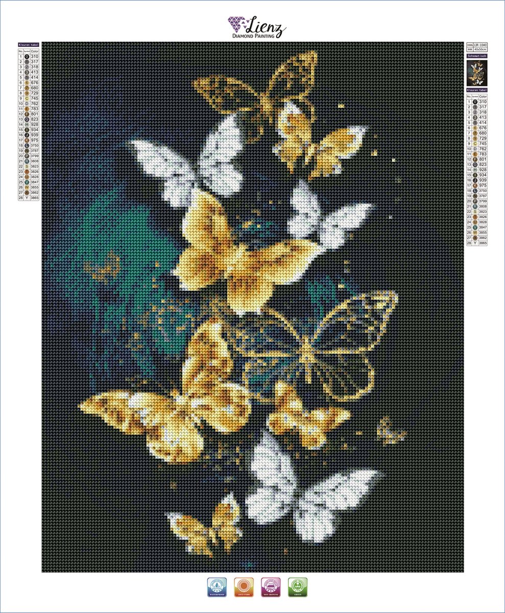 Lienz® Diamond Painting volwassenen 40x50cm – Rond - Vlinders - Volledig - Pakket Volwassenen — afbeelding 2