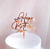 Taart Decoratie - Happy Birthday - Taarttopper - Acryl - Rose - Goud - Hartjes