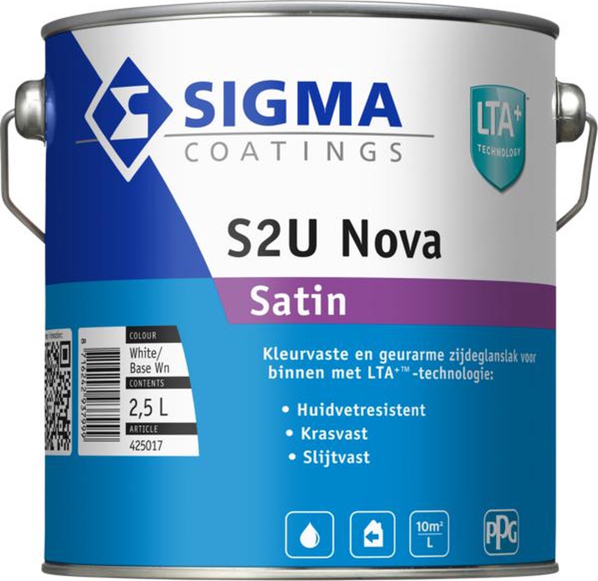 S2U Nova Satin 2,5 Liter Ral 9010 - Kras- en slijtvast - Niet vergelend - Goede dekking - Waterbasis