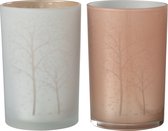 Windlicht | glas | roze - grijs | 12x12x (h)18 cm