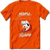 Cool People Do Fishing - Vissen T-Shirt | Rood | Grappig Verjaardag Vis Hobby Cadeau Shirt | Dames - Heren - Unisex | Tshirt Hengelsport Kleding Kado - Oranje - 3XL