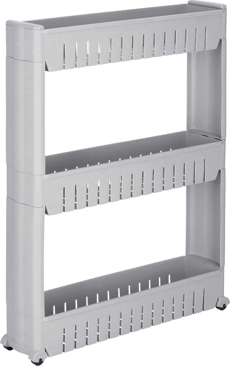 ntrolley | Keukentrolley Op Wieltjes | Badkamer Trolley | Opbergrek | 3 Niveaus | 70 x 54 x 12.5 cm | Grijs