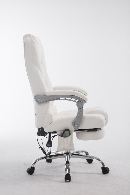 Bureaustoel Ruovesi V2 Kunstleer met massagefunctie en voetensteun, Wit