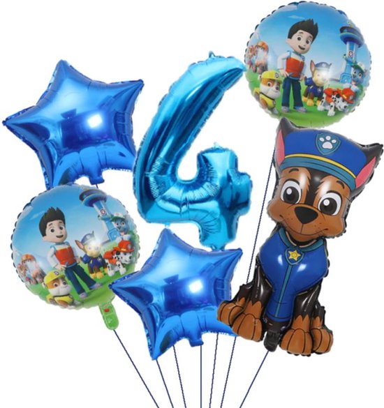Paw patrol - ballonnen -set van 6 folieballonnen - chase - 4 jaar