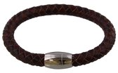Bracelet Homme 8 mm - Cuir et acier inoxydable - Longueur 23 cm - Marron