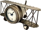 Table clock metal airplane silver 15 cm hoog - tafelklok - uurwerk - horloge - industriestijl - vintage - industrieel - klok - tafel - metaal - cadeau - geschenk - relatiegeschenk