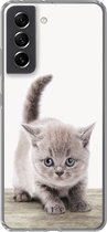 Geschikt voor Samsung Galaxy S21 FE hoesje - Kitten - Kat - Huisdieren - Jongens - Kinderen - Meisjes - Siliconen Telefoonhoesje