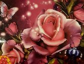 Denza - Diamond painting volwassenen 40 x 50 cm roos met vlinder nieuw volledige bedrukking ronde steentjes direct leverbaar - rozen - roos - vlinder - butterfly - bloem - bloemen - takken - bladeren - unieke schilderij- rups