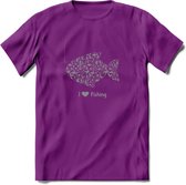 I Love Fishing - Vissen T-Shirt | Grijs | Grappig Verjaardag Vis Hobby Cadeau Shirt | Dames - Heren - Unisex | Tshirt Hengelsport Kleding Kado - Paars - XXL