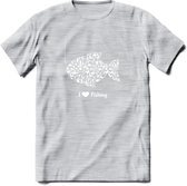 I Love Fishing - Vissen T-Shirt | Wit | Grappig Verjaardag Vis Hobby Cadeau Shirt | Dames - Heren - Unisex | Tshirt Hengelsport Kleding Kado - Licht Grijs - Gemaleerd - XL