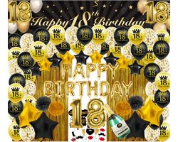 18 jaar verjaardag versiering - 18 Jaar Feest Verjaardag Versiering Set 87-delig  - Happy Birthday Slinger & Ballonnen - Decoratie Man Vrouw - Zwart en Goud