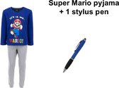 Super Mario Bross Pyjama - Donkerblauw / Mele grijs. Maat 98 cm / 3 jaar + EXTRA 1 Stylus Pen.