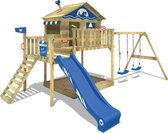 WICKEY speeltoestel klimtoestel Smart Coast met schommel & blauwe glijbaan, outdoor kinderspeeltoestel met zandbak, ladder & speelaccessoires voor in de tuin