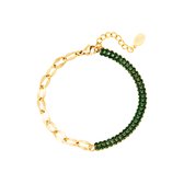 Zirkonia en chain - statement armband - met een twist - groen - goud