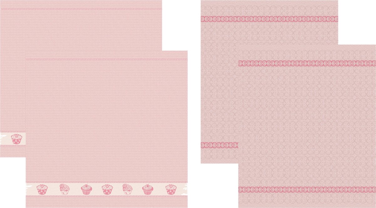 DDDDD 2x theedoek + 2x keukendoek Bakery - Pink