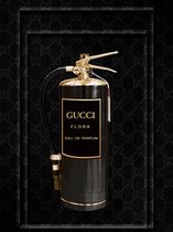 60 x 80 cm - Glasschilderij - brandblusser goud - Gucci - schilderij fotokunst - verwerkt met goudfolie