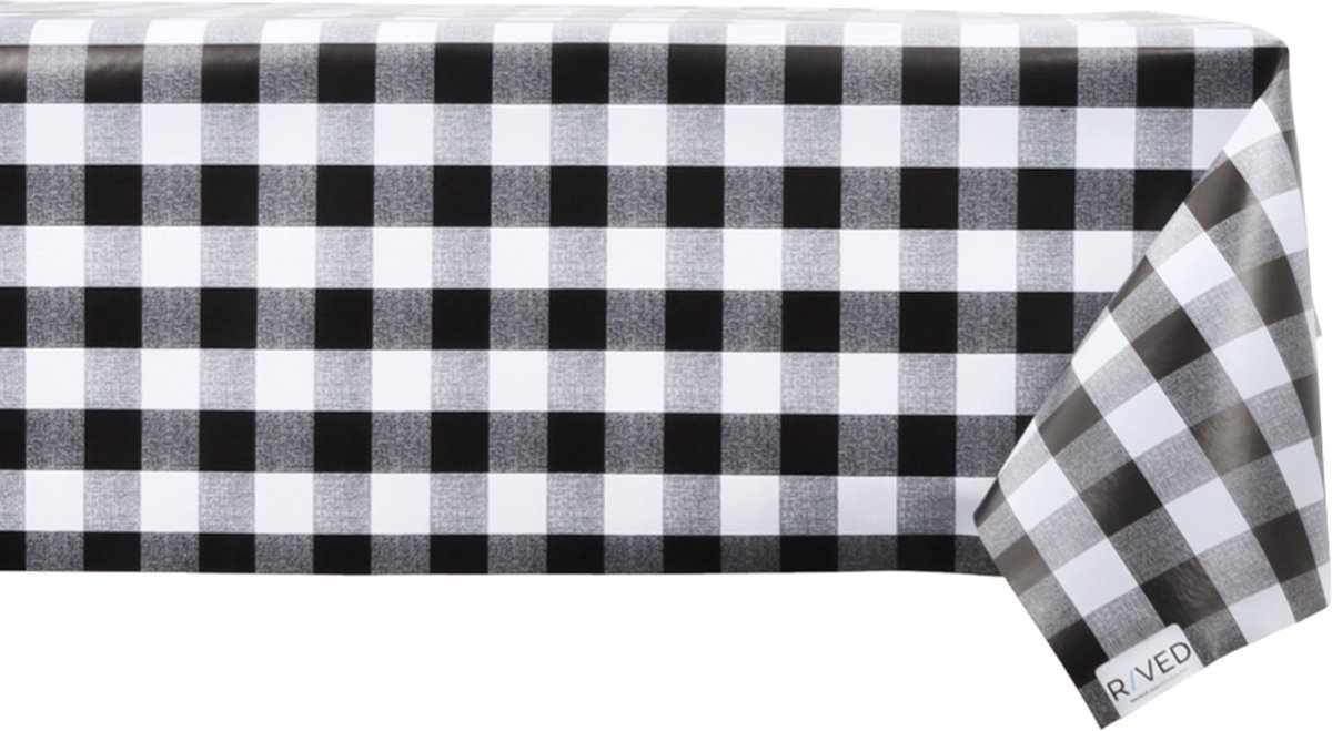 Raved Tafelzeil – 140 cm x 310 cm – Boerenbont Ruit Zwart – PVC – Afwasbaar