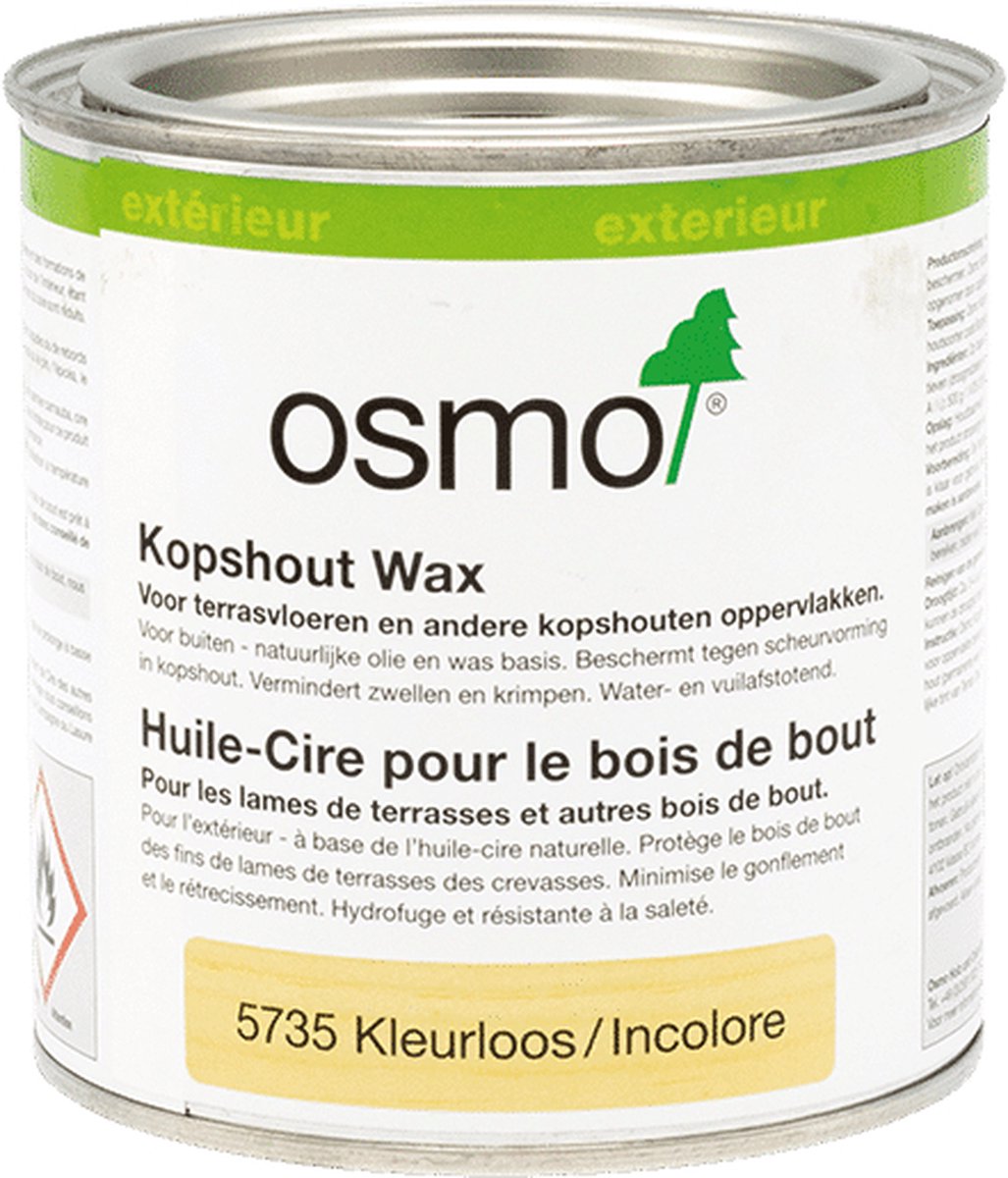 Osmo Kopshout Wax 5735 | 0.375 Liter | Beschermt tegen scheurvorming | Beschermt kopshout van terrasdelen tegen opzwellen | Bescherming