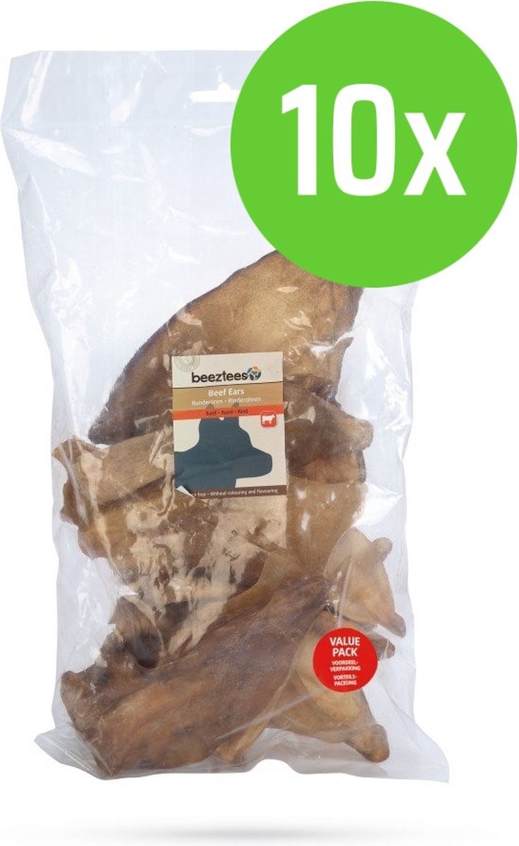 Beeztees Runderoren Voordeel - hondensnack - 12 stuks - 10 zakken