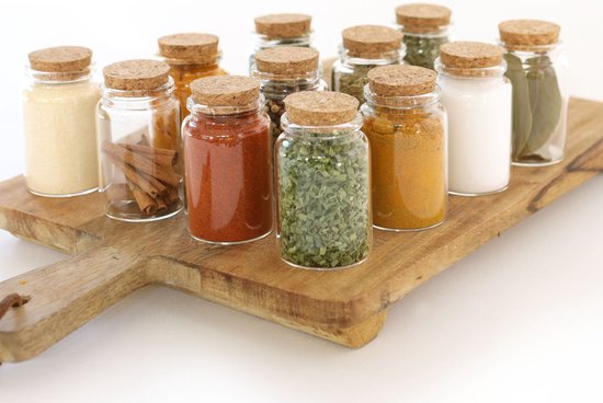 gouveo 24-delige set van 120 ml hoge vierkante kruidenpotjes met kurk gouveo 24-delige set van 120 ml hoge vierkante kruidenpotjes met kurk