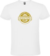 Wit T shirt met " Member of the Shooters club "print Goud size M