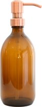 Groeikruid® Zeeppompje | Zeepdispenser | Vrijstaand en Hervulbaar | 500 ml Amber glas | RVS pompkop | Antiek Koper