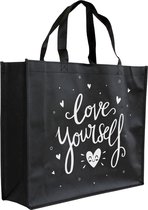 Tas - non woven tas - Love yourself - handtas - schoudertas - boodschappentas - big shopper - shopper - tassen - liefdes cadeau - love - liefde - cadeau - stuks 1 - zwart