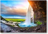 Seljalandsfoss waterval - zonsondergang - 70x50 Canvas Liggend - Landschap - Natuur