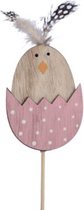 Oneiro’s Luxe pb. 4 wooden chickens/stick pink 7x9 cm – decoratie – pasen – paasdecoratie – paashaas – eieren – has – kip – gekleurde eieren – paastak – lente – feestdecoratie